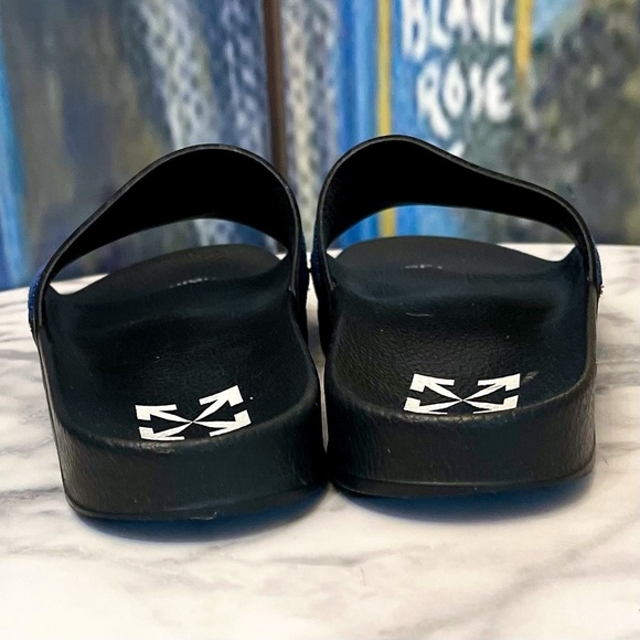 Off-White Industrial Belt Slide Sandals Black Blue Logo Size 39 GUC